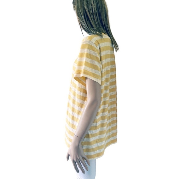 Nicole Miller Stripe Tee t-shirt Tank Top Yellow V-Neck Short Sleeve Hi Low NWOT - Picture 5 of 13